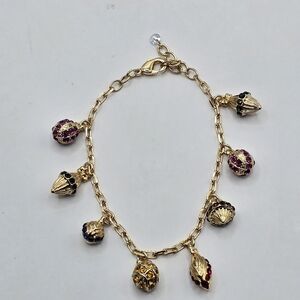 Swarovski Crystal Ornament Gold Tone Charm Bracelet